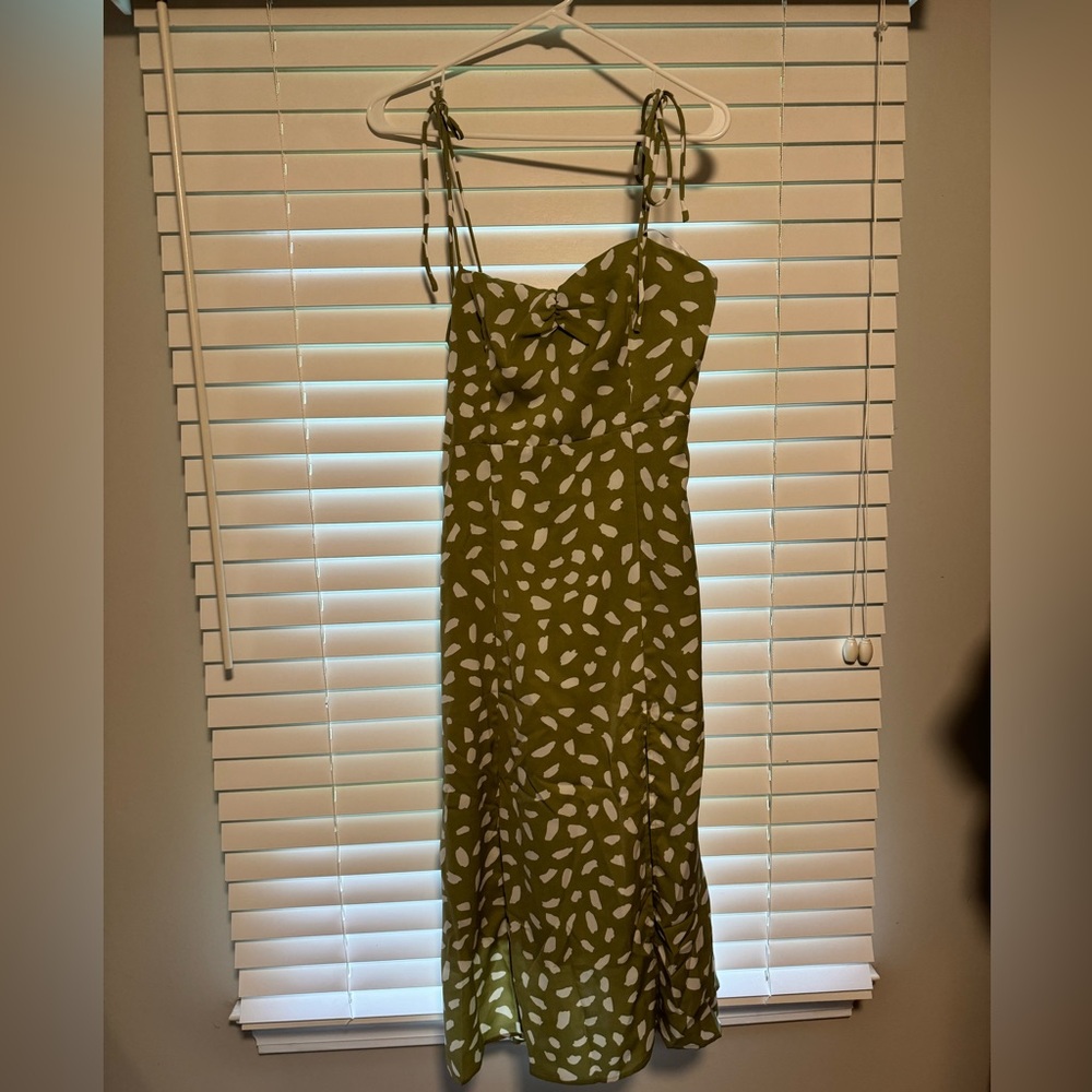 Party in Paris Green Print Tie-Strap Midi Dress